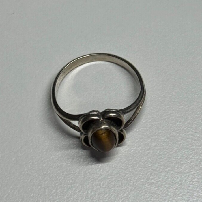 Vintage 925 Sterling Silver Amber Ring Size 5