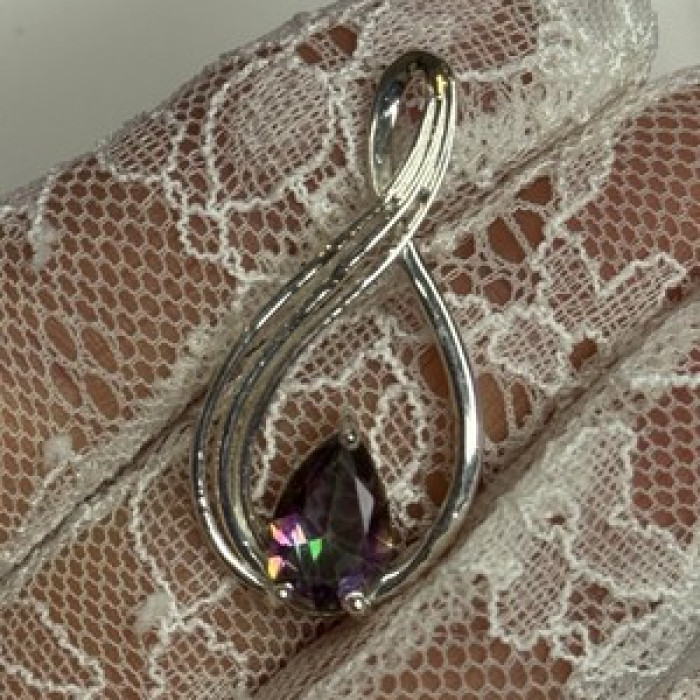 925 Sterling Silver Alexandrite Pear Pendant Length 1.5 Inch