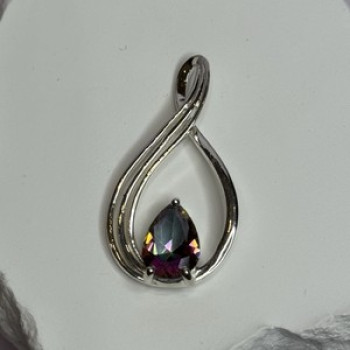 925 Sterling Silver Alexandrite Pear Pendant Length 1.5 Inch