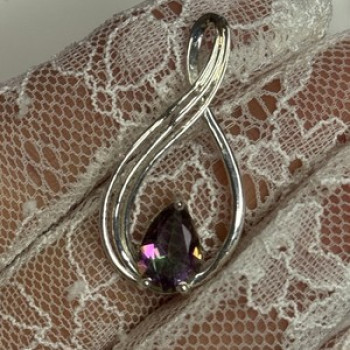 925 Sterling Silver Alexandrite Pear Pendant Length 1.5 Inch