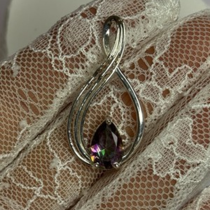 925 Sterling Silver Alexandrite Pear Pendant Length 1.5 Inch