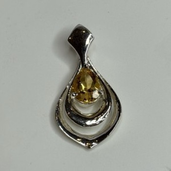 925 Sterling Silver Citrine Pear Pendant Length 1.3 Inch