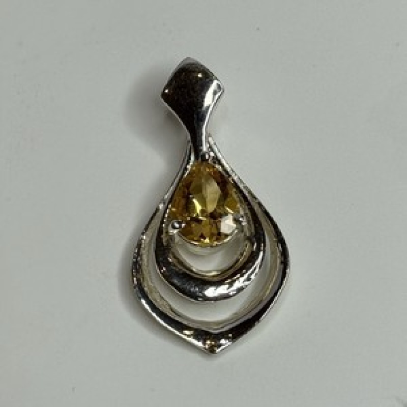 925 Sterling Silver Citrine Pear Pendant Length 1.3 Inch