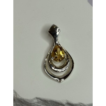 925 Sterling Silver Citrine Pear Pendant Length 1.3 Inch