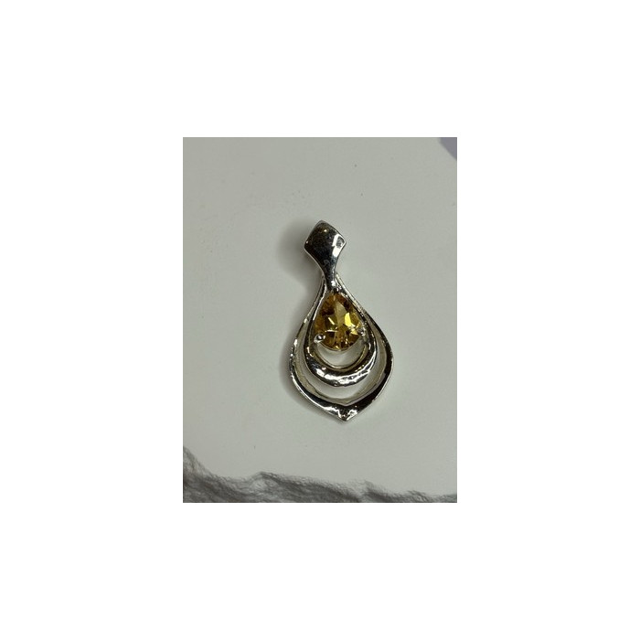 925 Sterling Silver Citrine Pear Pendant Length 1.3 Inch