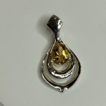 925 Sterling Silver Citrine Pear Pendant Length 1.3 Inch