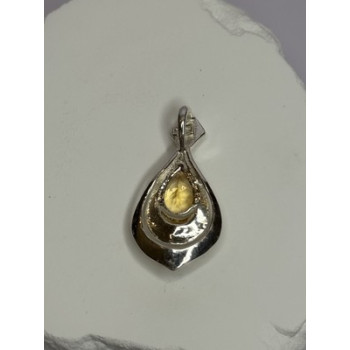 925 Sterling Silver Citrine Pear Pendant Length 1.3 Inch