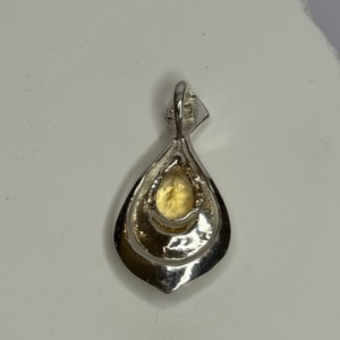 925 Sterling Silver Citrine Pear Pendant Length 1.3 Inch