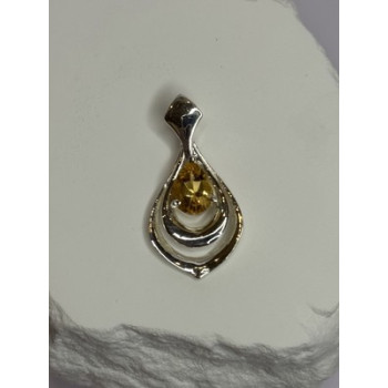 925 Sterling Silver Citrine Pear Pendant Length 1.3 Inch