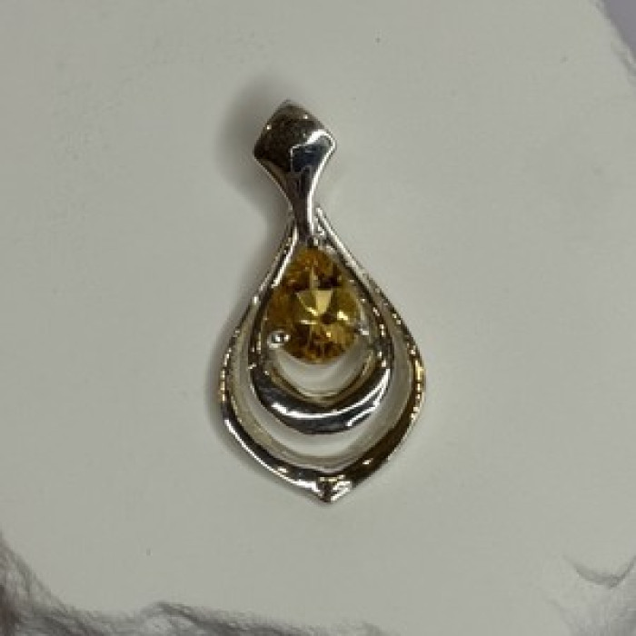 925 Sterling Silver Citrine Pear Pendant Length 1.3 Inch