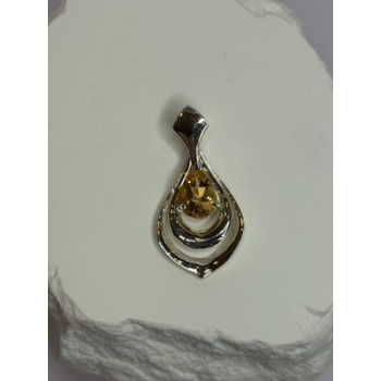 925 Sterling Silver Citrine Pear Pendant Length 1.3 Inch
