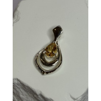 925 Sterling Silver Citrine Pear Pendant Length 1.3 Inch