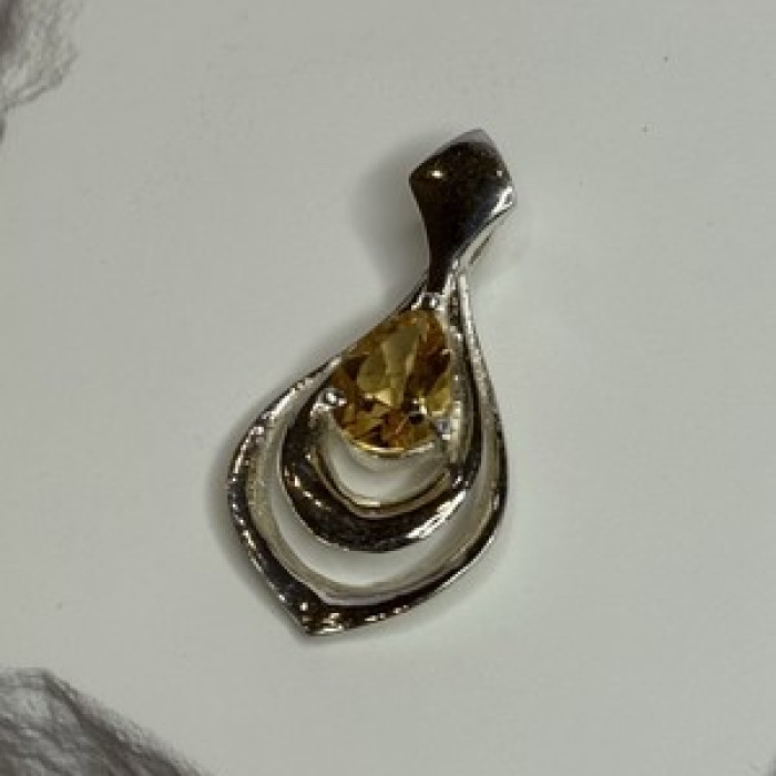 925 Sterling Silver Citrine Pear Pendant Length 1.3 Inch
