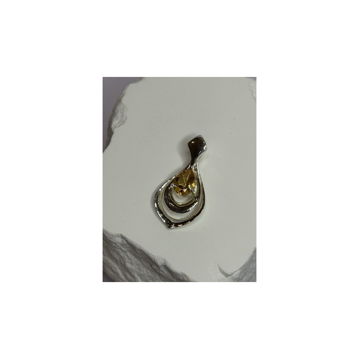 925 Sterling Silver Citrine Pear Pendant Length 1.3 Inch