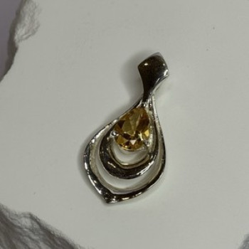 925 Sterling Silver Citrine Pear Pendant Length 1.3 Inch