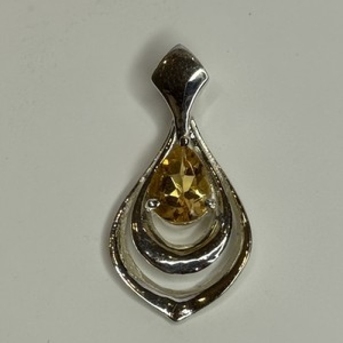 925 Sterling Silver Citrine Pear Pendant Length 1.3 Inch