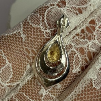 925 Sterling Silver Citrine Pear Pendant Length 1.3 Inch