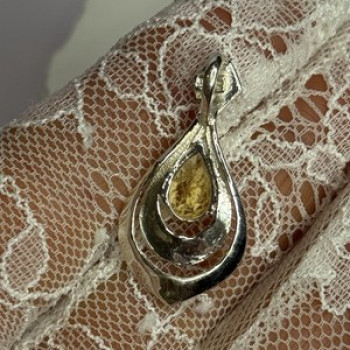 925 Sterling Silver Citrine Pear Pendant Length 1.3 Inch