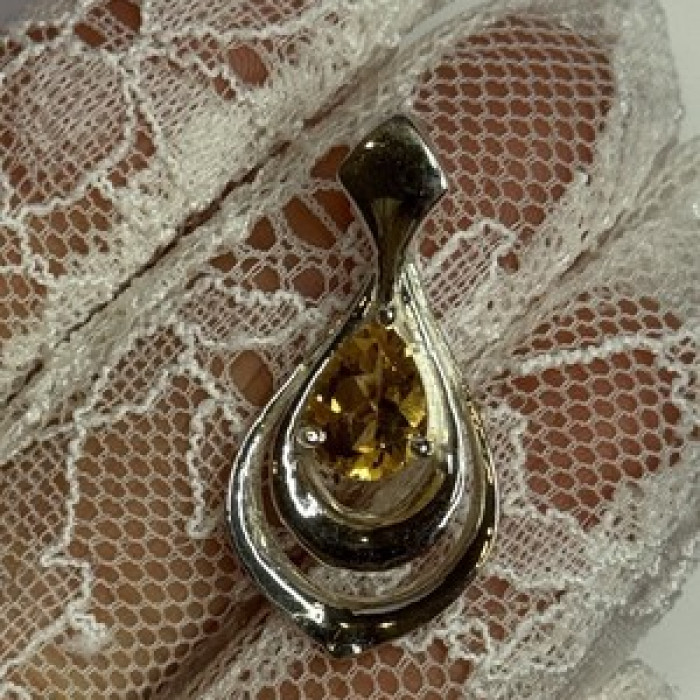 925 Sterling Silver Citrine Pear Pendant Length 1.3 Inch