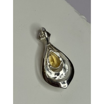 925 Sterling Silver Citrine Pear Pendant Length 1.3 Inch