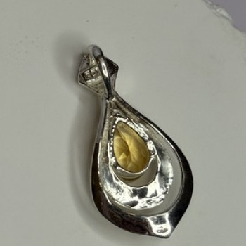925 Sterling Silver Citrine Pear Pendant Length 1.3 Inch