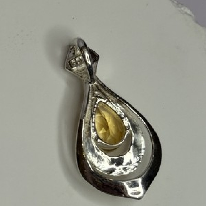 925 Sterling Silver Citrine Pear Pendant Length 1.3 Inch