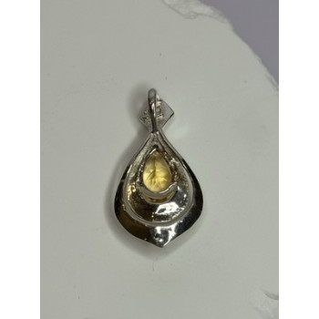 925 Sterling Silver Citrine Pear Pendant Length 1.3 Inch