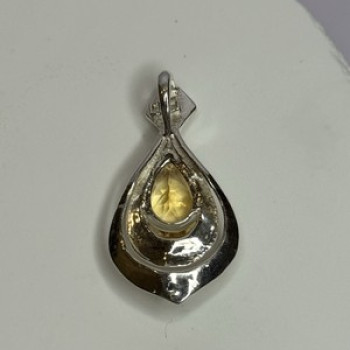 925 Sterling Silver Citrine Pear Pendant Length 1.3 Inch