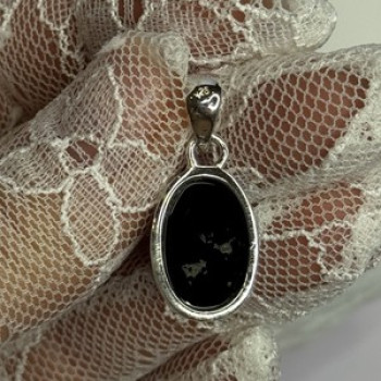 925 Sterling Silver Black Onyx Pendant Length 1.2 Inch