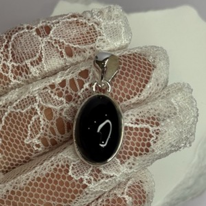 925 Sterling Silver Black Onyx Pendant Length 1.2 Inch