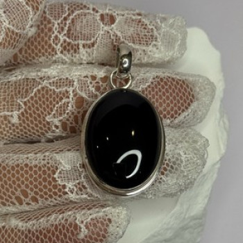 925 Sterling Silver Black Onyx Pendant Length 1.7 Inch