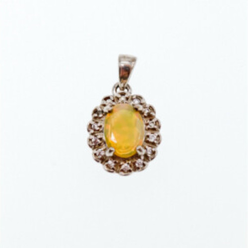 925 Sterling Silver Opal & CZ Pendant