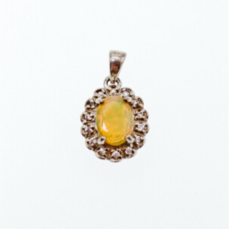 925 Sterling Silver Opal & CZ Pendant