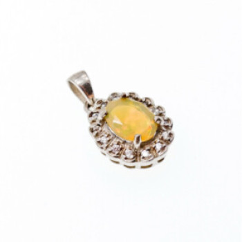 925 Sterling Silver Opal & CZ Pendant