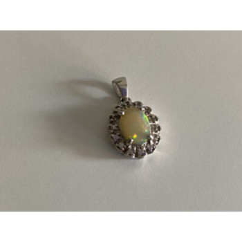925 Sterling Silver Opal & CZ Pendant