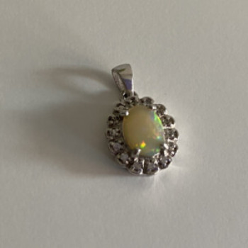 925 Sterling Silver Opal & CZ Pendant