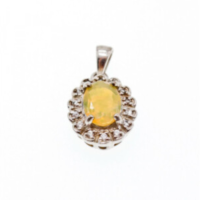 925 Sterling Silver Opal & CZ Pendant