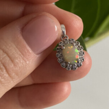 925 Sterling Silver Opal & CZ Pendant
