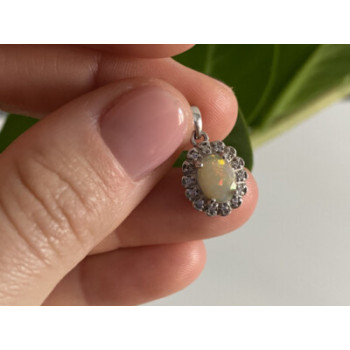 925 Sterling Silver Opal & CZ Pendant
