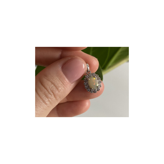 925 Sterling Silver Opal & CZ Pendant