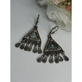Vintage Israel 925 Sterling Silver Turquoise Earrings Length 1.93 Inch