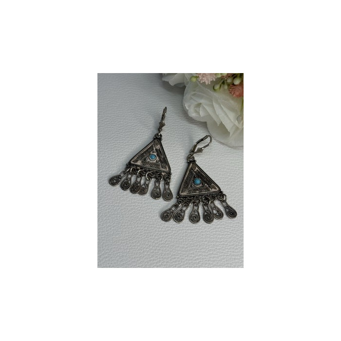 Vintage Israel 925 Sterling Silver Turquoise Earrings Length 1.93 Inch