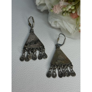 Vintage Israel 925 Sterling Silver Turquoise Earrings Length 1.93 Inch