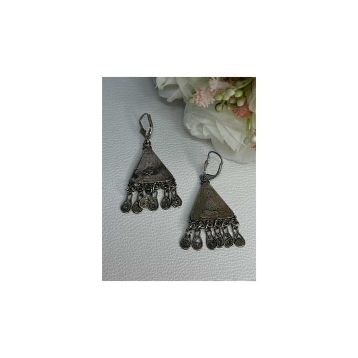 Vintage Israel 925 Sterling Silver Turquoise Earrings Length 1.93 Inch