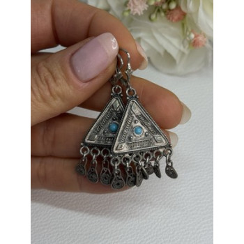 Vintage Israel 925 Sterling Silver Turquoise Earrings Length 1.93 Inch