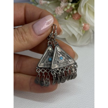 Vintage Israel 925 Sterling Silver Turquoise Earrings Length 1.93 Inch