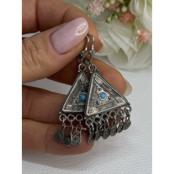 Vintage Israel 925 Sterling Silver Turquoise Earrings Length 1.93 Inch