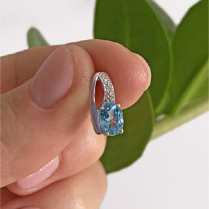 925 Sterling Silver Topaz & Diamond Pendant