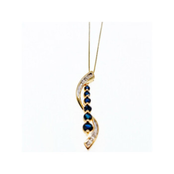 10K YELLOW GOLD SAPPHIRES & DIAMONDS CHAIN WITH PENDANT
