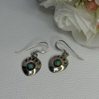 Vintage Native American 925 Sterling Silver Turquoise Earrings Length 1.20 Inch